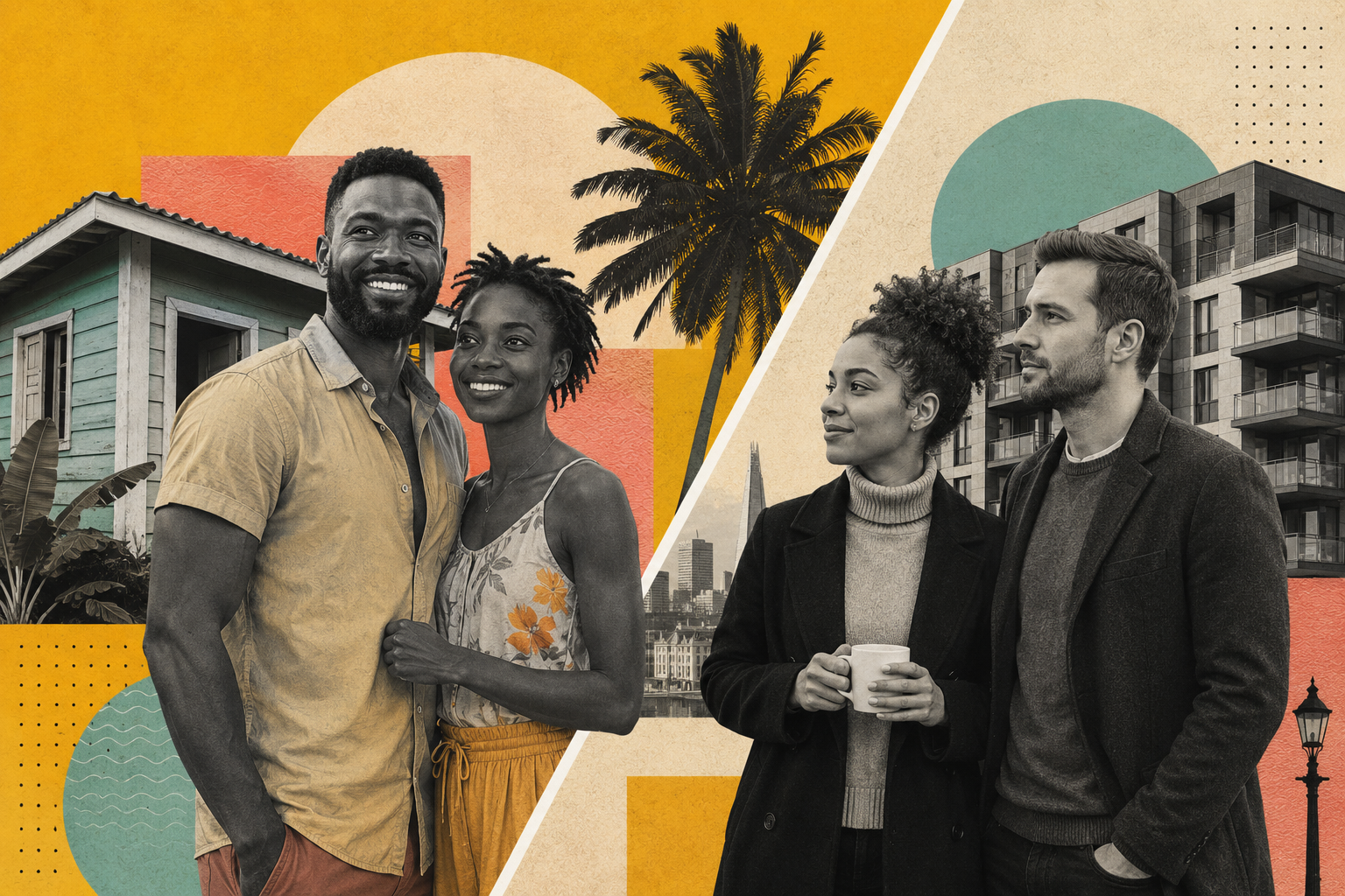 Two couples represent the enduring appeal of homeownership across traditional and modern housing markets.