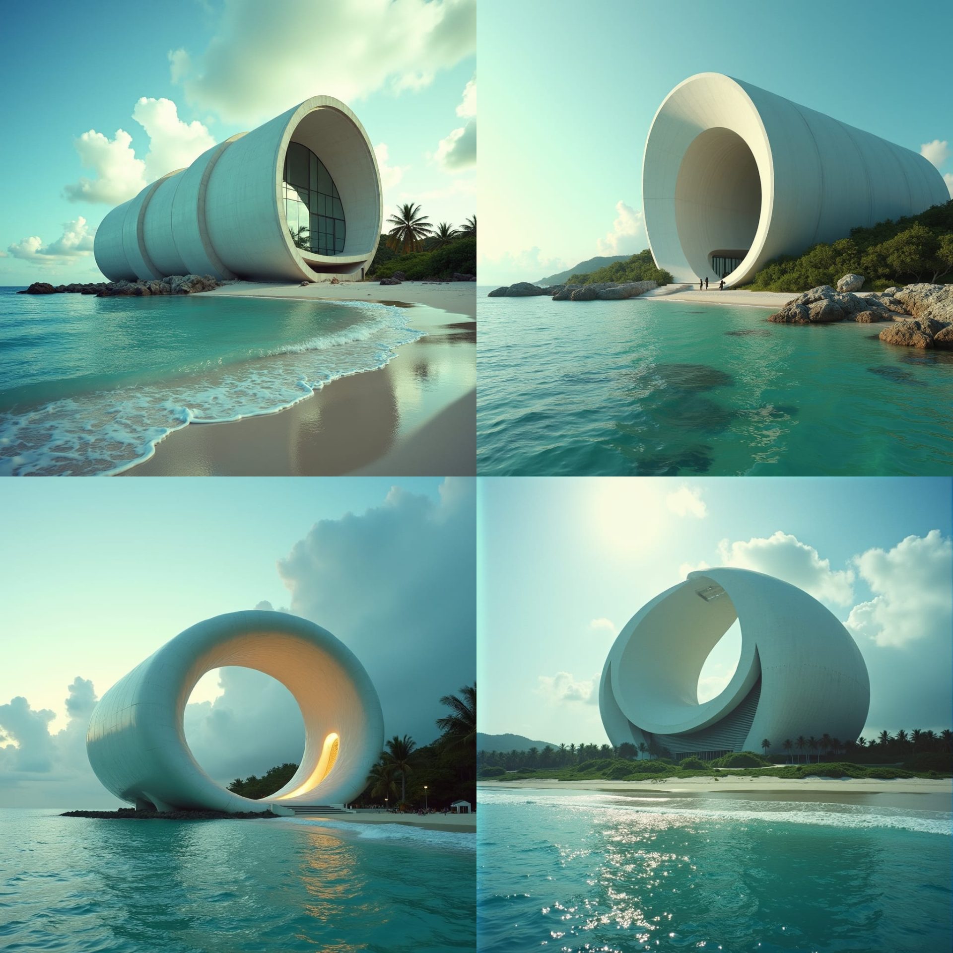 Massive, torus-shaped modern building on beach in jamaica