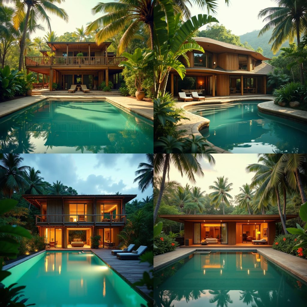 Mdoern Bamboo Home Design with Swimming pool in Jamaica  