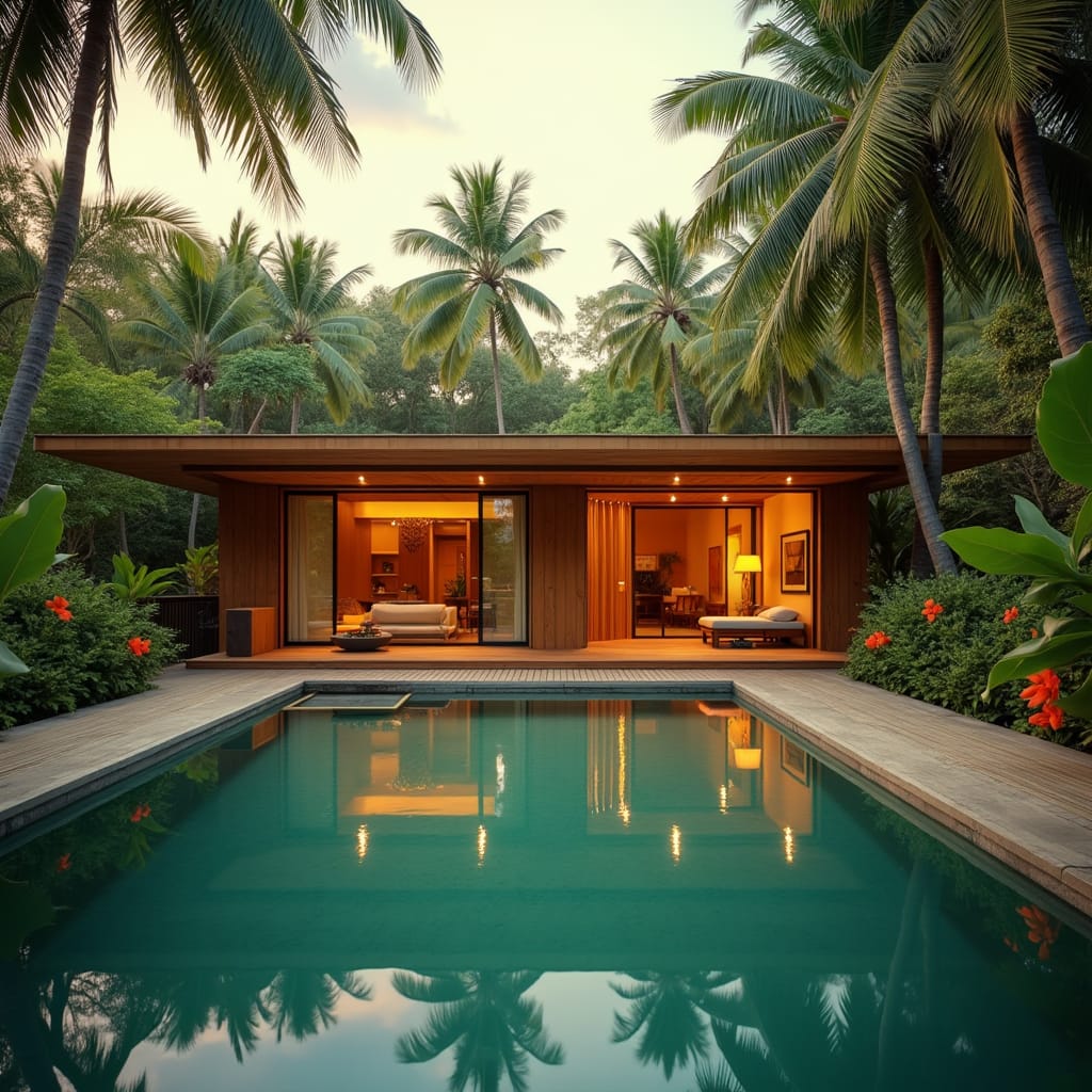 Mdoern Bamboo Home Design with Swimming pool in Jamaica  