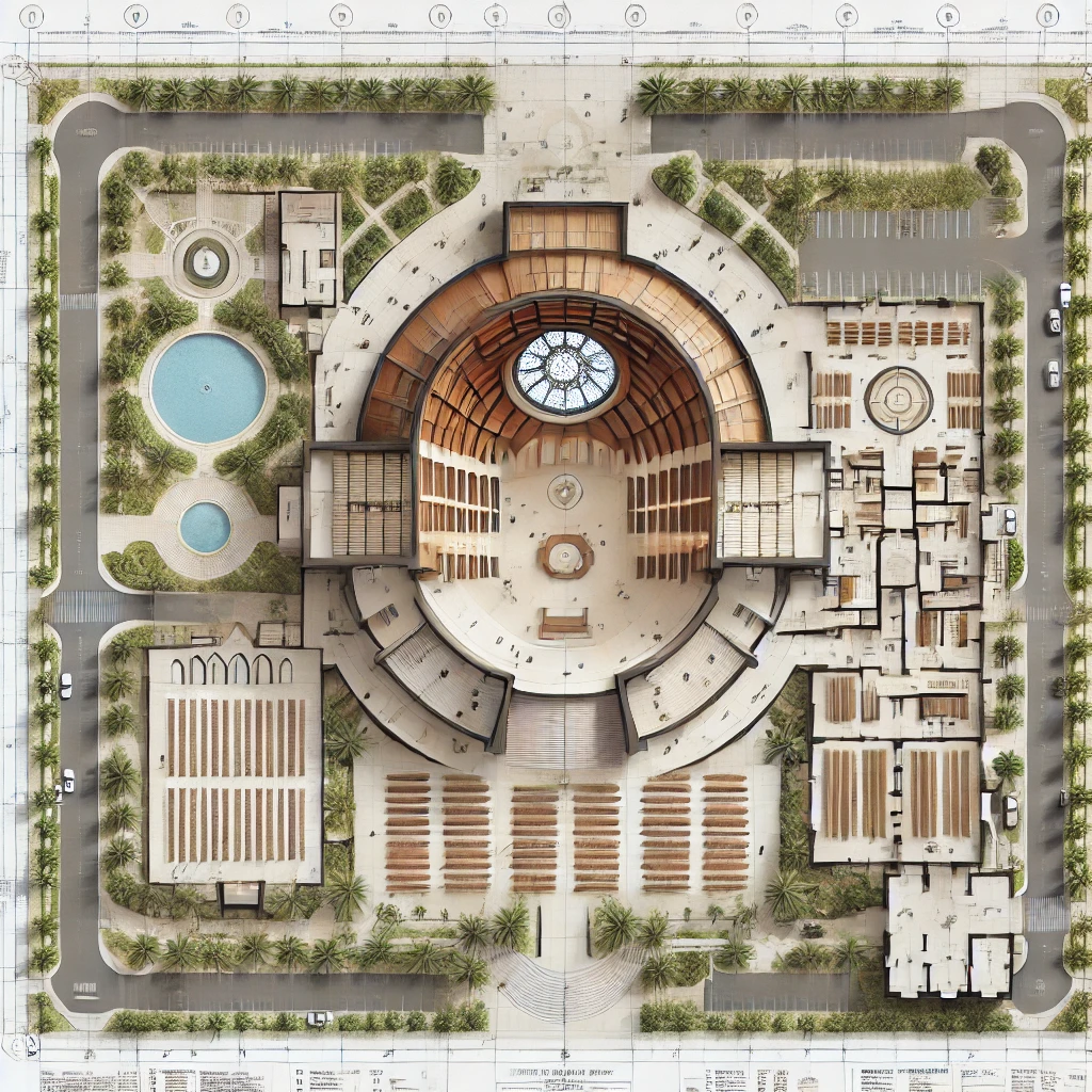 detailed architectural plan drawing of the modernized church structure in Jamaica