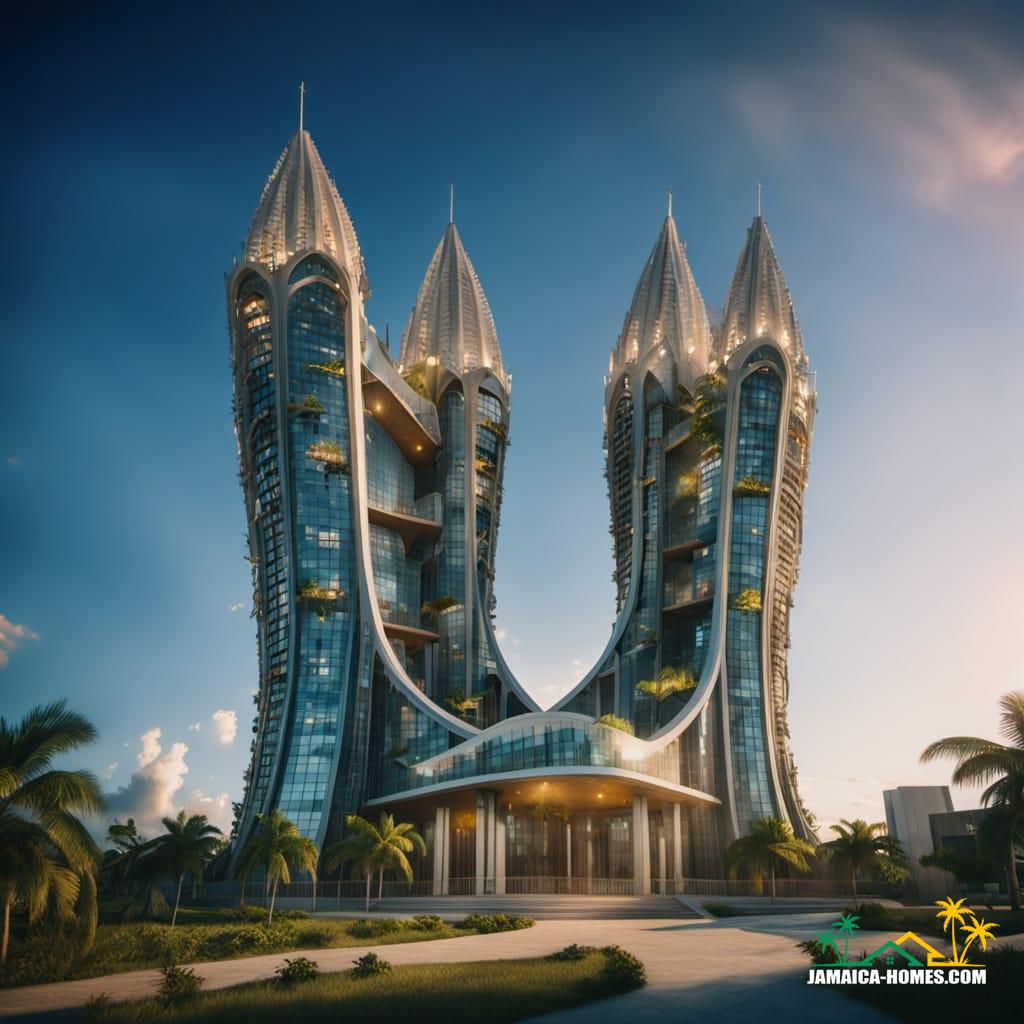 A modern church building stands in Jamaica.
