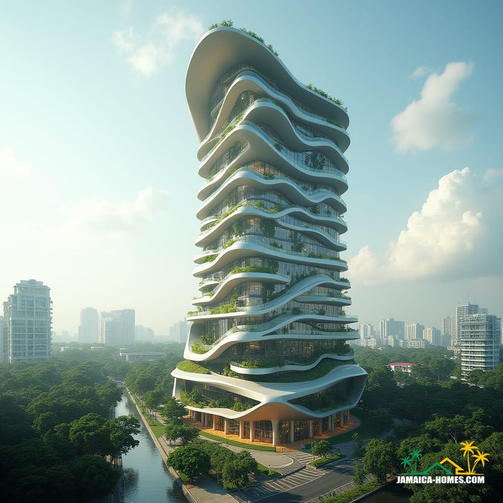 Futuristic skyscraper in downtown Kingston, Jamaica