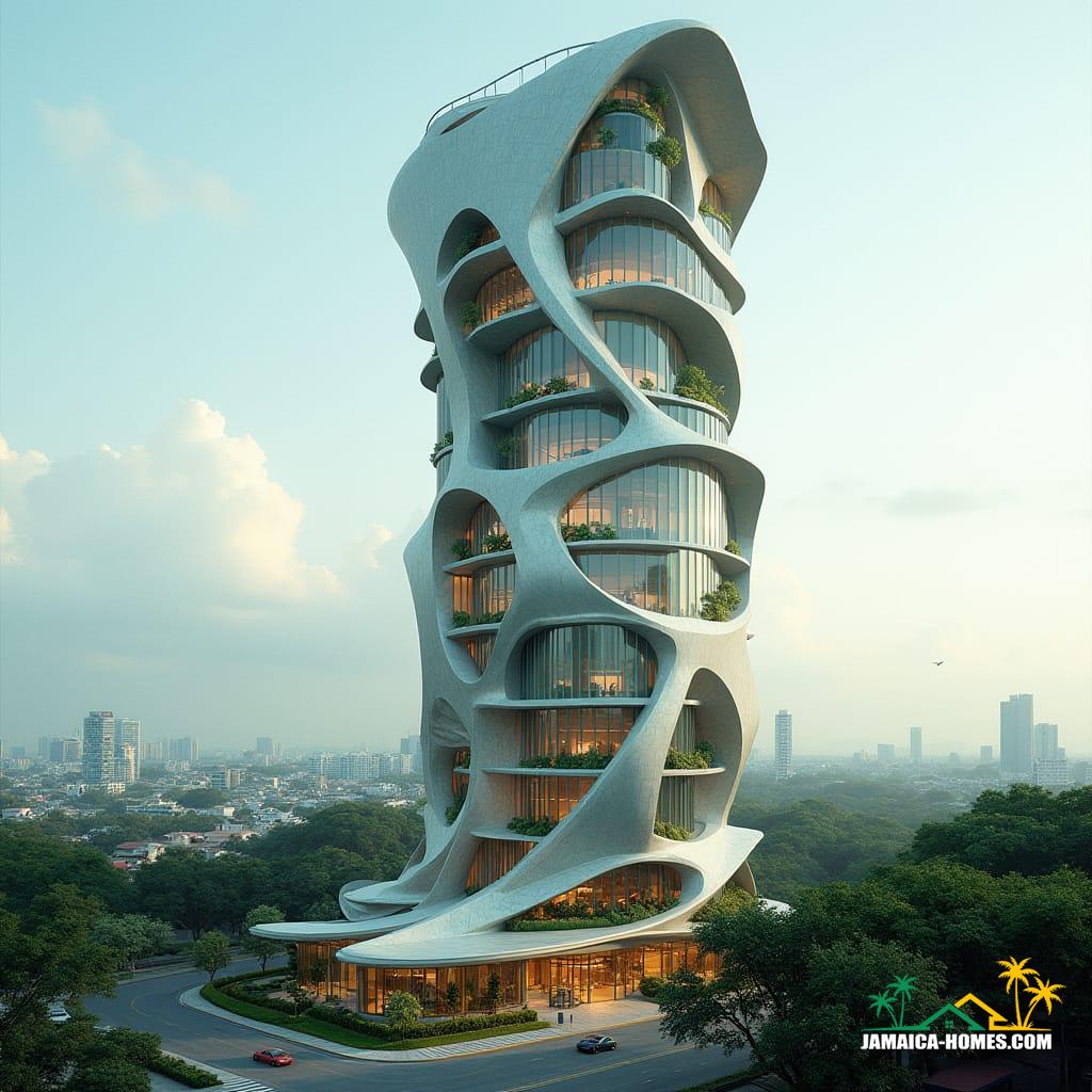 Futuristic skyscraper in downtown Kingston, Jamaica