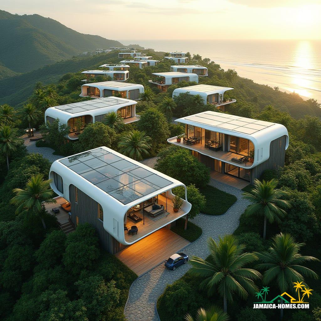 Futuristic hilltop neighborhood in St. Ann, Jamaica, 2040
