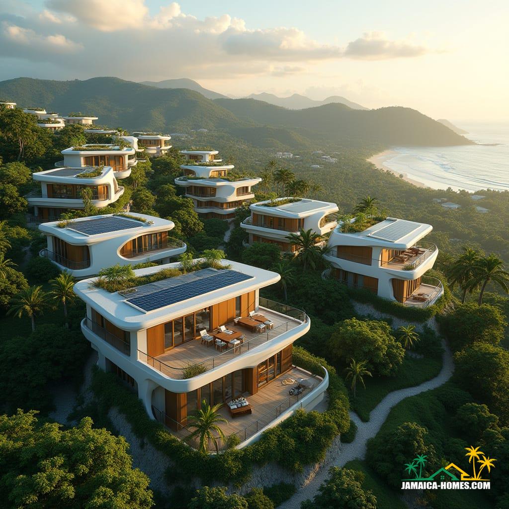 Futuristic hilltop neighborhood in St. Ann, Jamaica, 2040