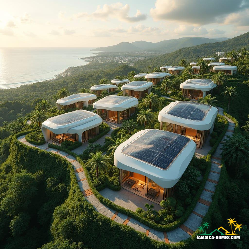 Futuristic hilltop neighborhood in St. Ann, Jamaica, 2040