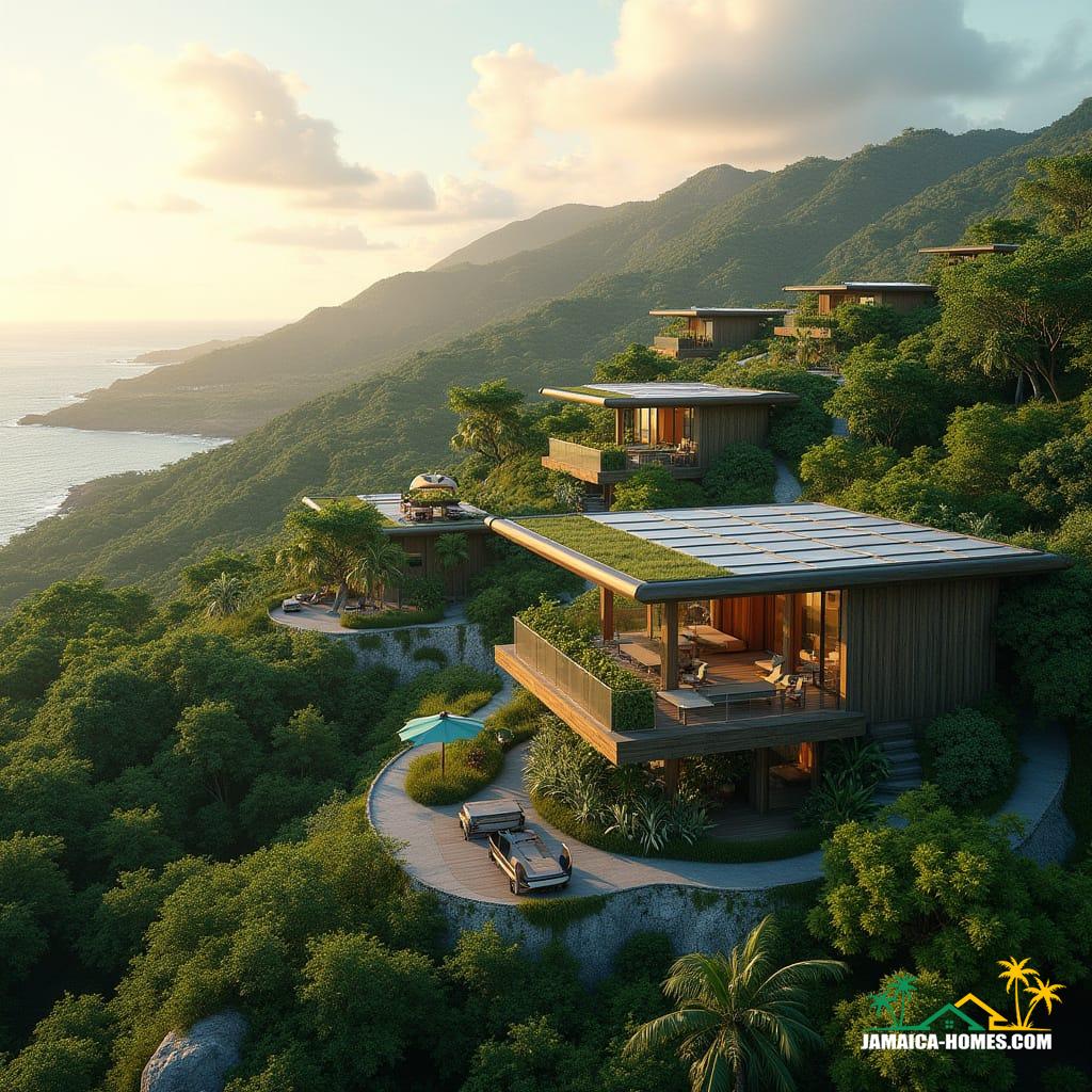 Futuristic hilltop neighborhood in St. Ann, Jamaica, 2040