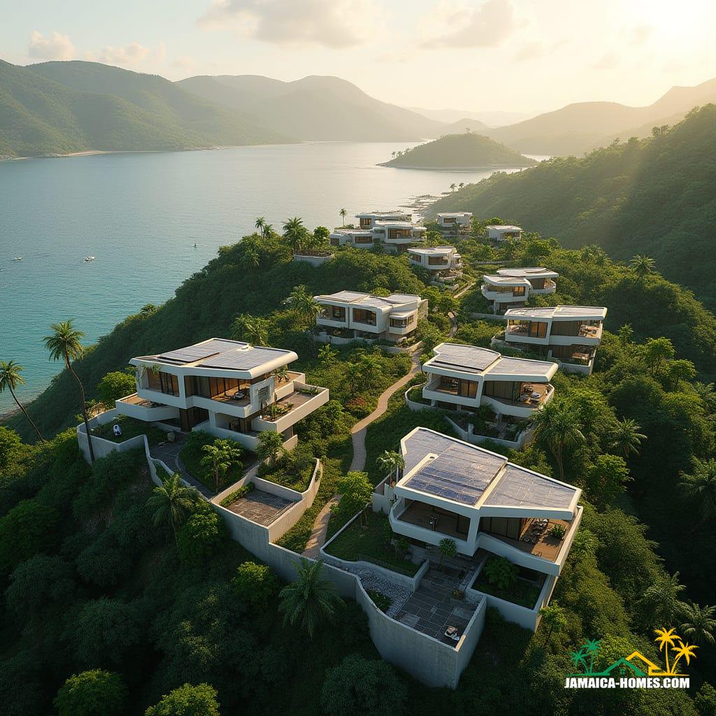 Futuristic hilltop neighborhood in St. Ann, Jamaica, 2040