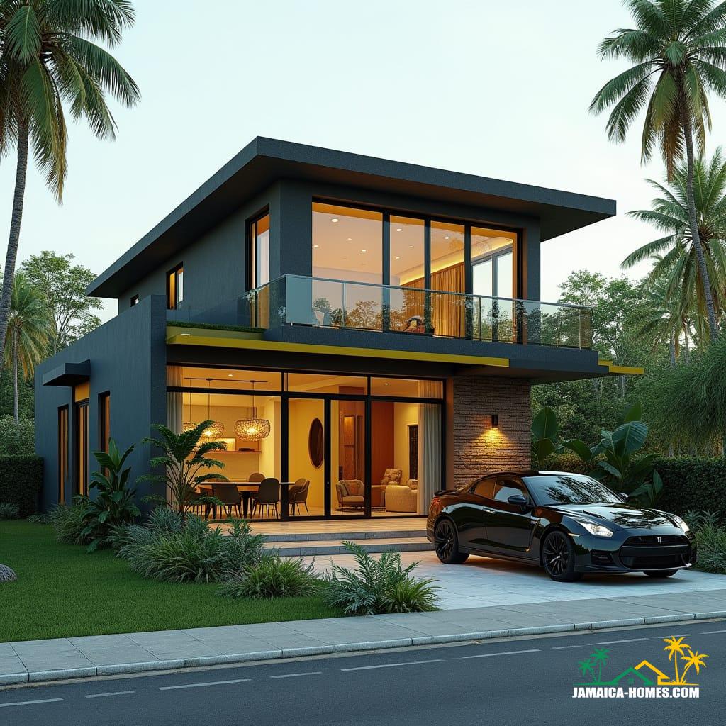 Design a single-level, affordable modern Jamaican home in the Caribbean. 