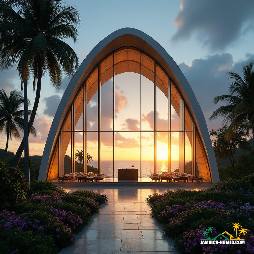 A spectacular glass-walled chapel in Negril, perched above the cliffs