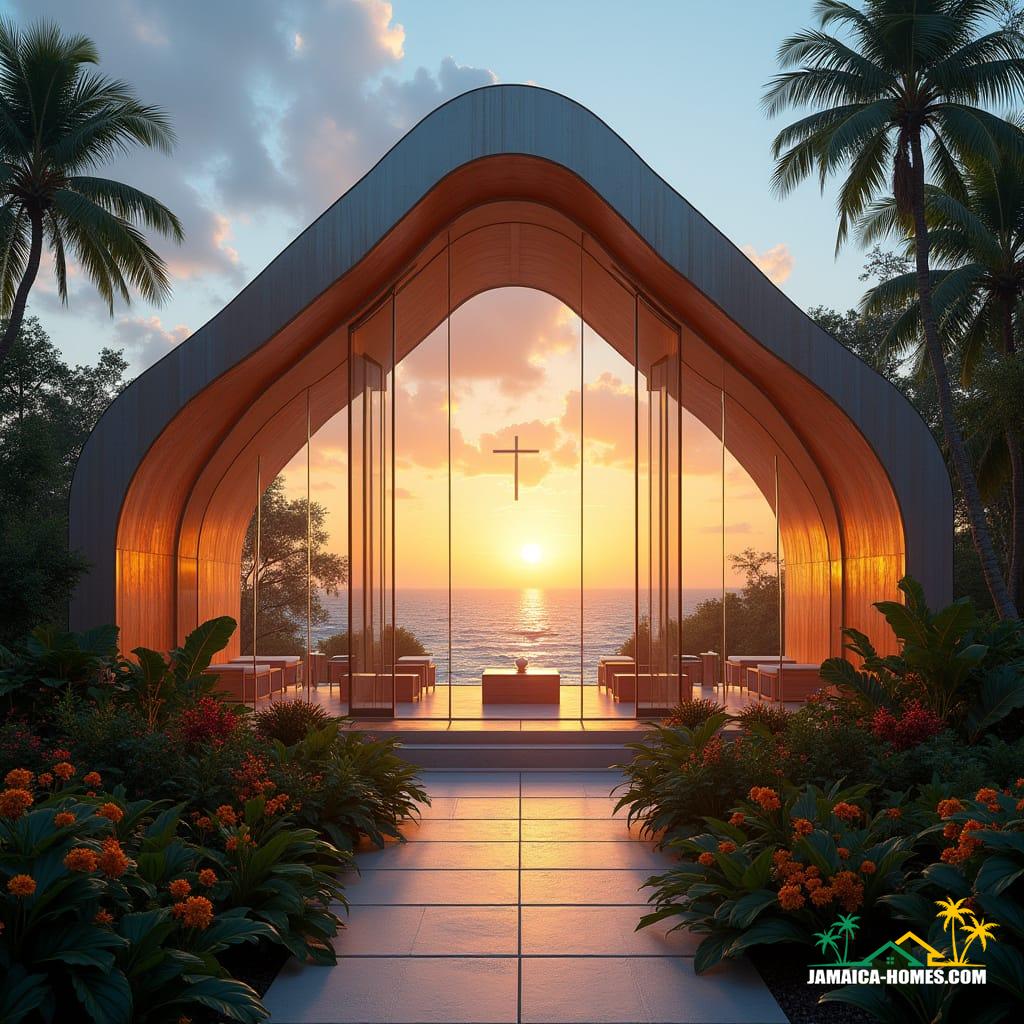 A spectacular glass-walled chapel in Negril, perched above the cliffs
