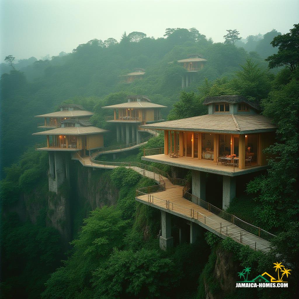 Bamboo home on hill in Jamaica