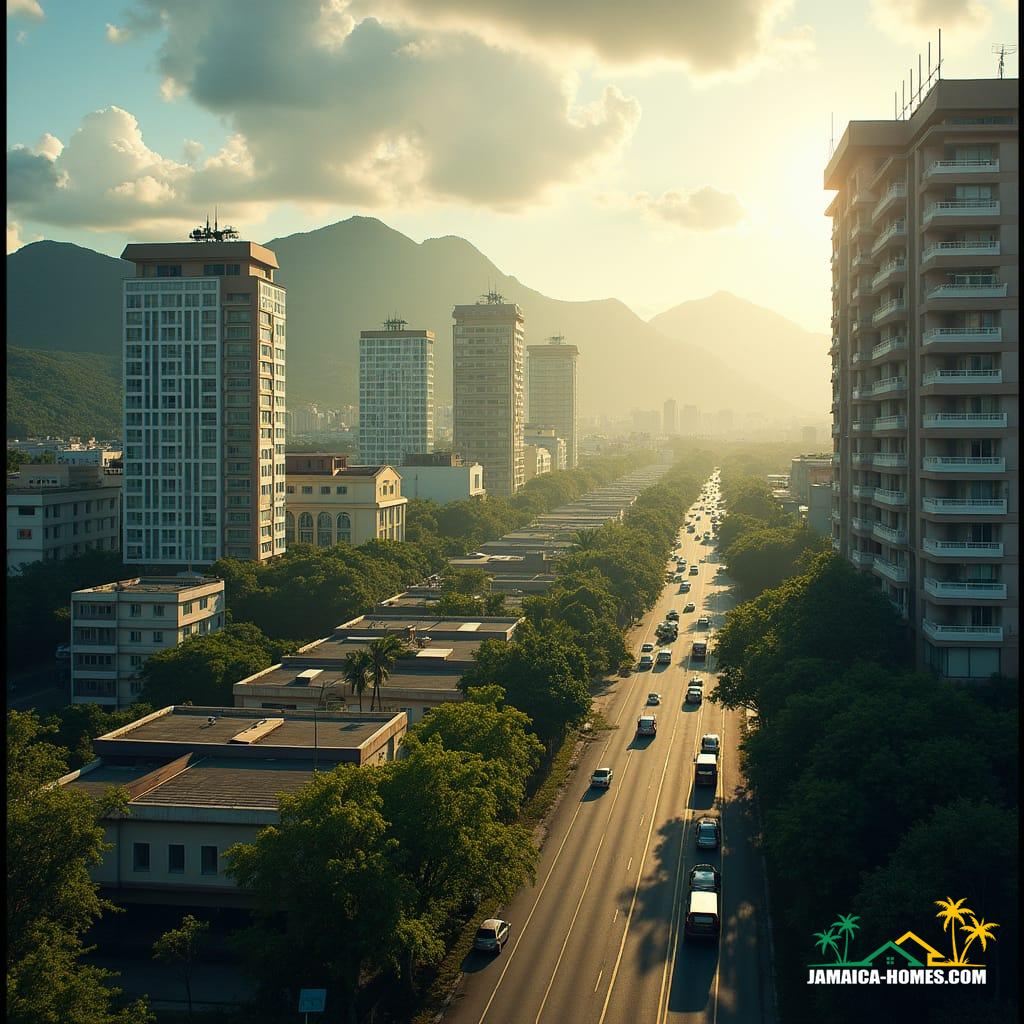 By 2035, Kingston, Jamaica, is set to showcase cutting-edge modern development schemes that redefine urban coastal living. These futuristic developments feature high-rise buildings with sleek glass facades, seamlessly blending with the Caribbean skyline while capturing breathtaking views of the sea and cityscape. Rooftop and infinity pools are standard, providing residents with luxury leisure spaces that offer panoramic views and innovative designs that maximize limited urban space.