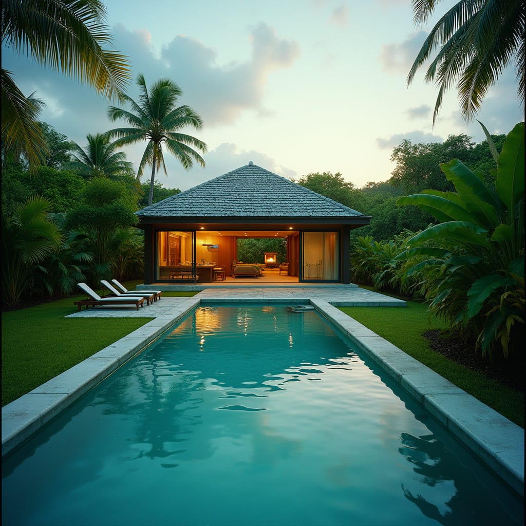 Two-line description for image, please. A modern Jamaican villa glows quietly beneath the palms, where luxury, tourism, and global money now shape parts of the island’s housing market. In Jamaica, even paradise is increasingly priced through the lens of the US dollar.