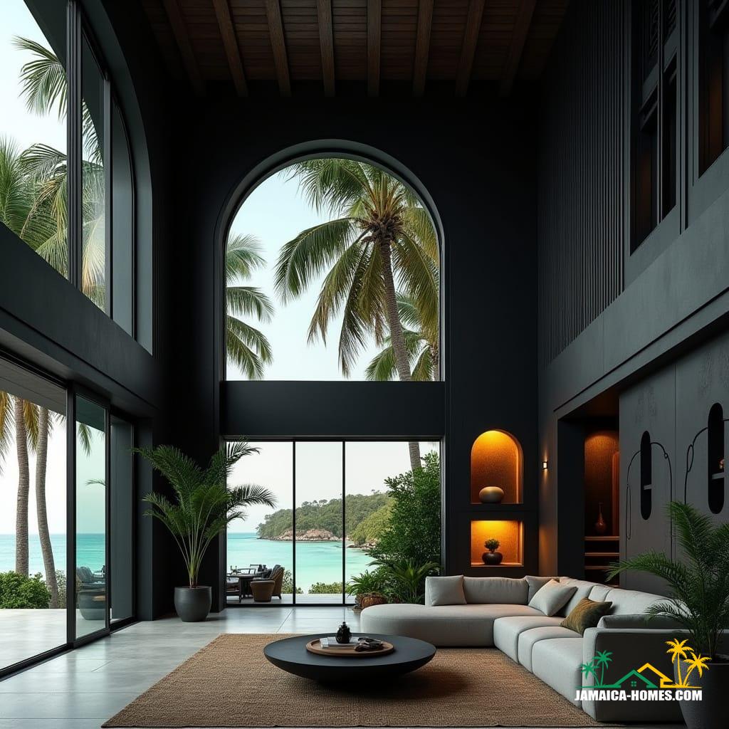 A luxurious modern Gothic-inspired interior in a Caribbean cottage