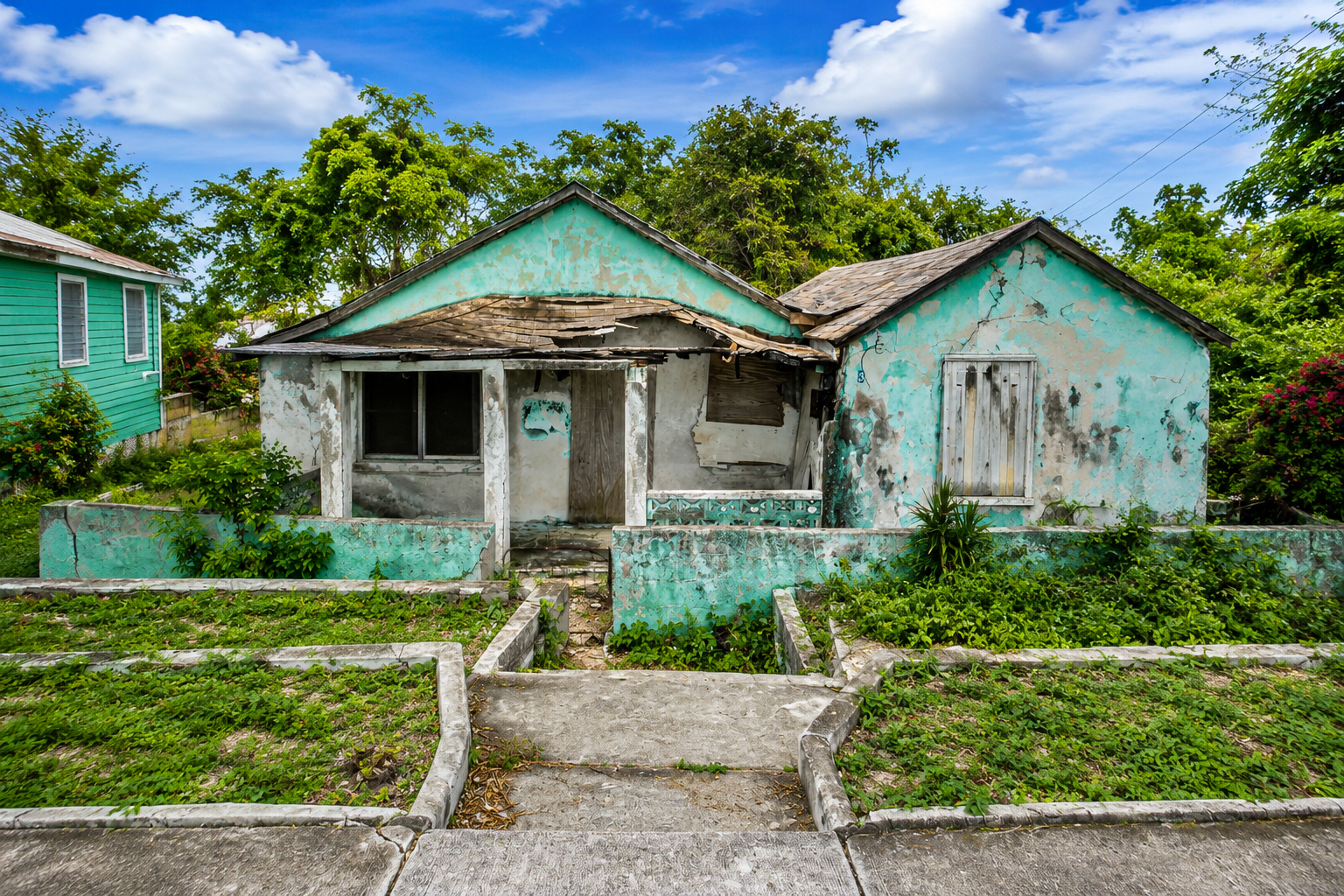 A neglected residential property. Thousands of Jamaican properties remain tied up in estates where owners died without leaving a will, often delaying repairs, investment and family access to inherited assets.