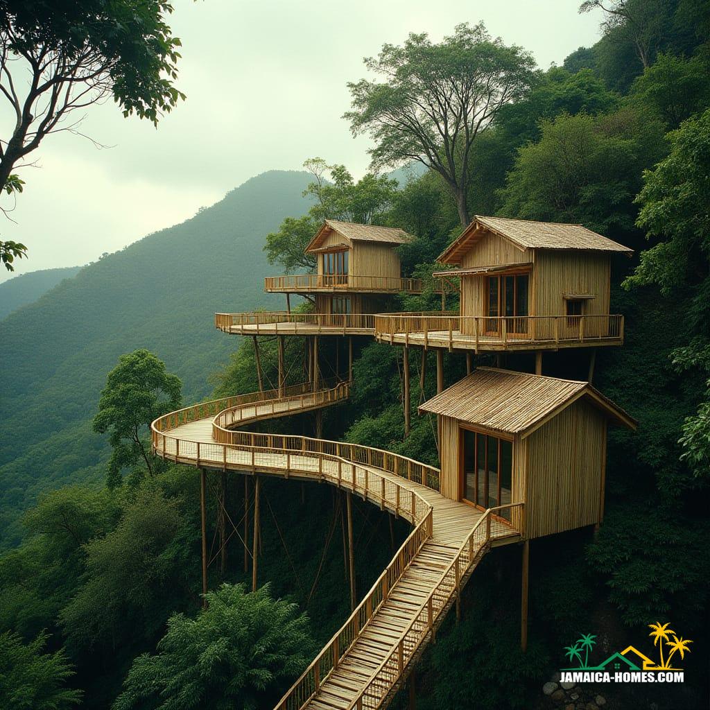 Bamboo home on hill in Jamaica