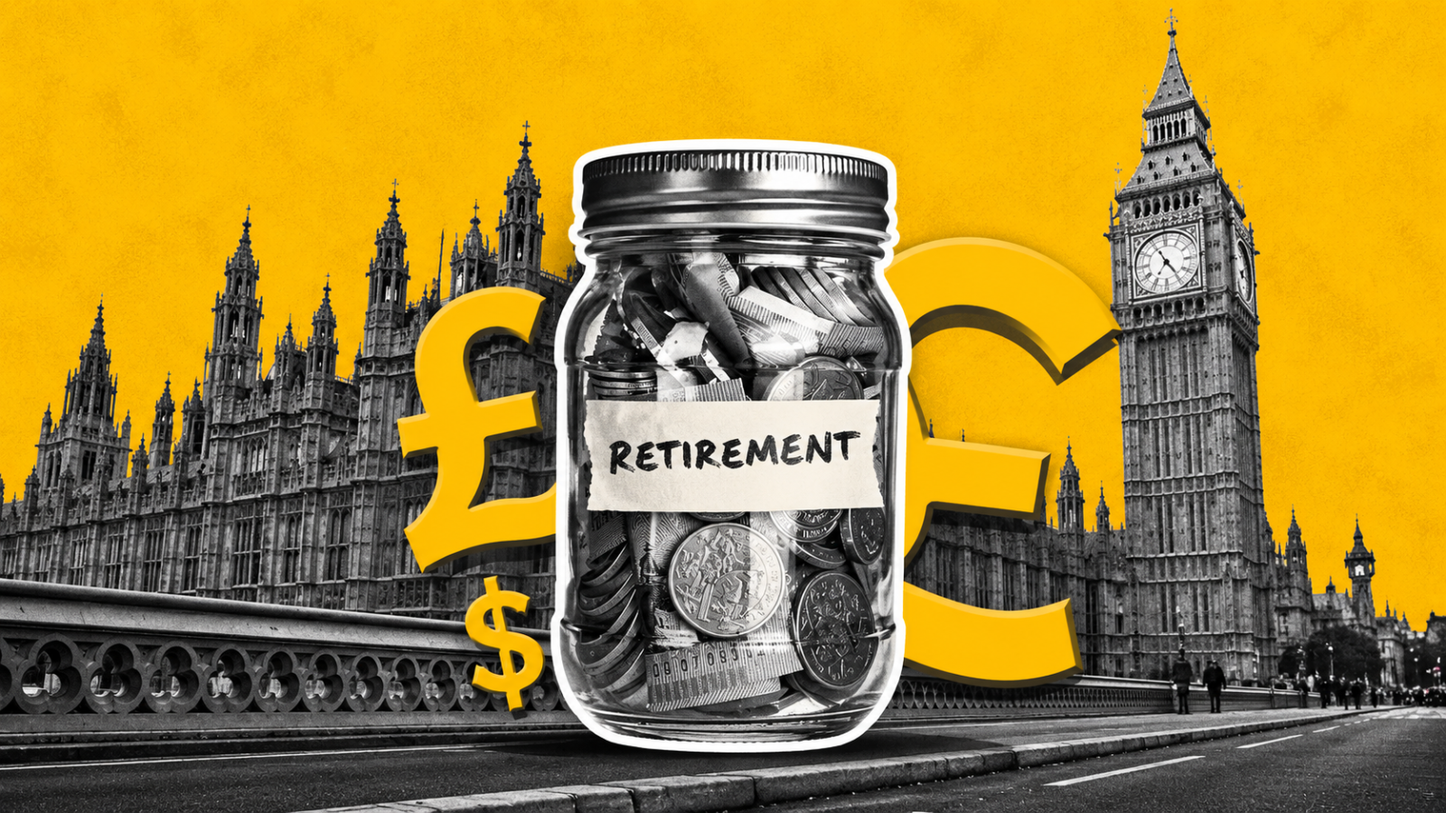 Illustration: Retirement savings set against Westminster, highlighting the financial pressures, pension choices and cross-border considerations facing people planning for later life in the UK and abroad.