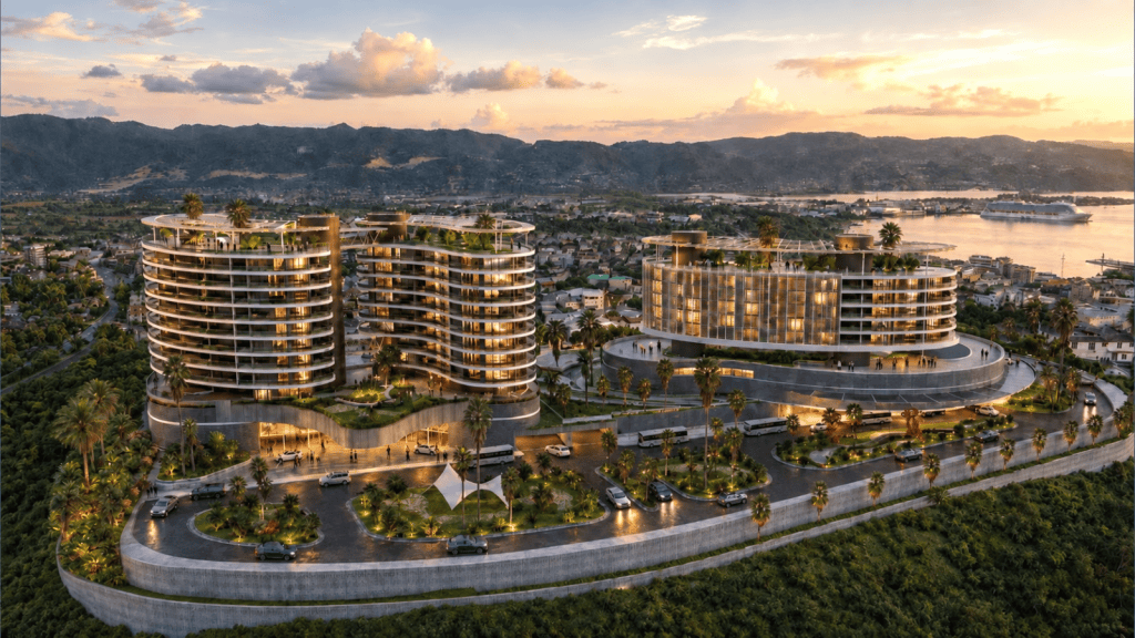 An architectural rendering shows the proposed Richmond Hill Club overlooking Montego Bay. The completed development may differ from the design visualisation. Image supplied by the development team.