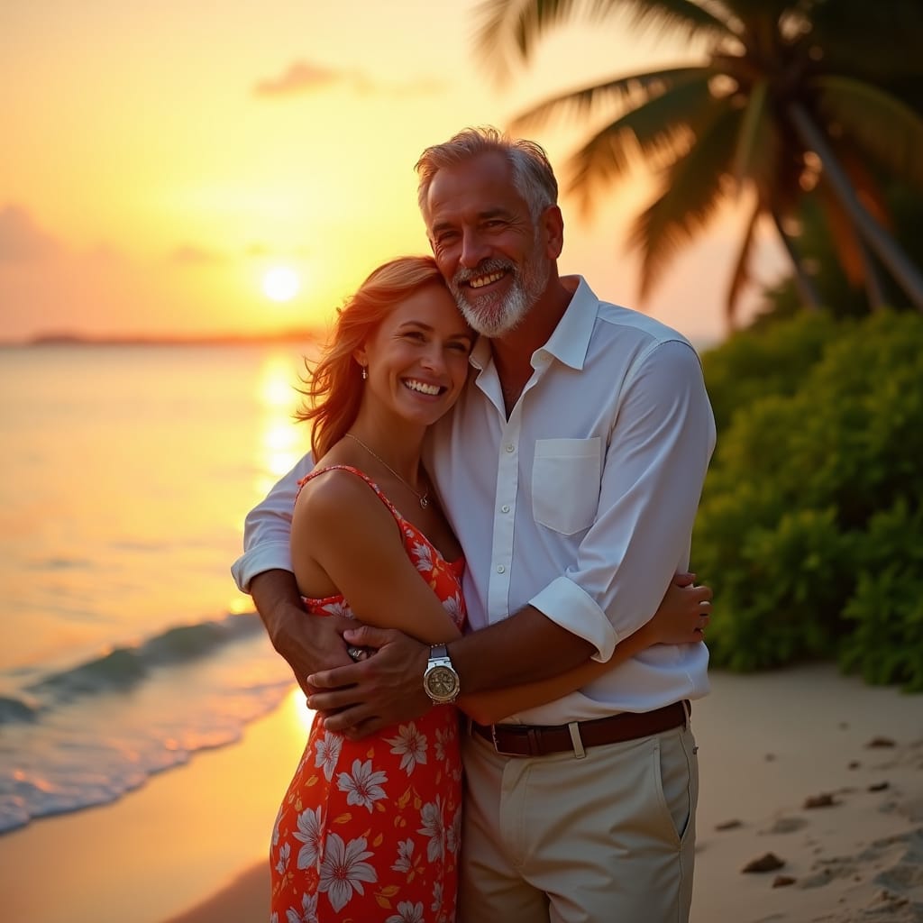 Why More Sellers Are Hiring Real Estate Agents in Jamaica A serene Jamaican sunset casts a warm orange glow on a loving couple dressed in elegant resort attire