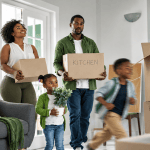 A Jamaican family settles into a new home, surrounded by moving boxes and the excitement of a fresh beginning. While the children embrace the moment with energy and curiosity, their parents carry the responsibilities and expectations that come with homeownership. The image captures both the joy of moving and the deeper reality of building a secure future, reflecting the hopes, sacrifices and financial commitments behind Jamaica’s dream of owning a home.