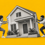 A couple braces against opposite sides of a house, visually capturing a changing property market in which buyers are becoming less willing to simply accept the asking price. The image represents stronger negotiation, resistance to inflated pricing and a market where purchasers are increasingly prepared to push back, walk away or demand better value before committing to a home.