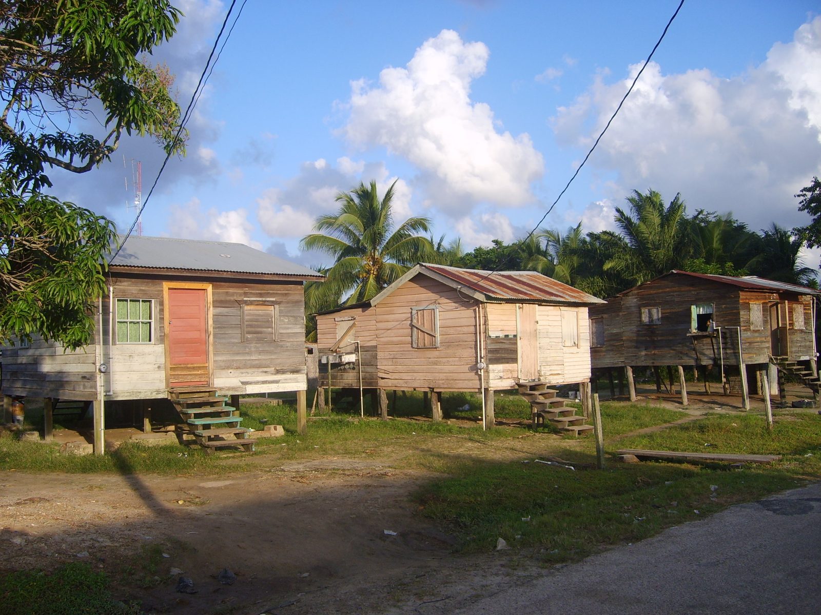Wooden houses on stilts in Independence Village, Belize
