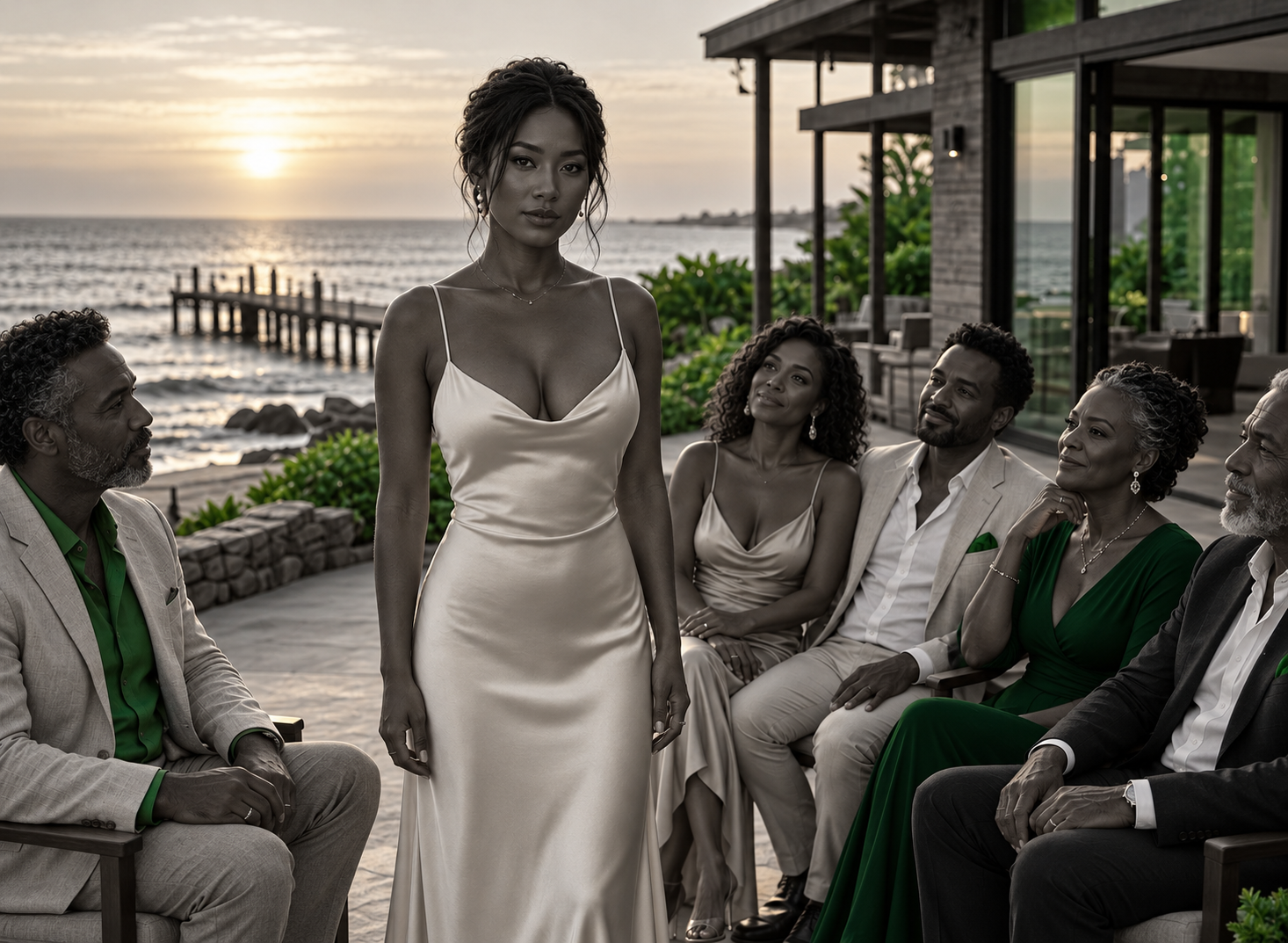 An elegant gathering at a luxury waterfront property highlights the relationships, influence and unspoken power dynamics that can shape the world of high-end real estate, where appearances, ambition and professional boundaries sometimes collide.