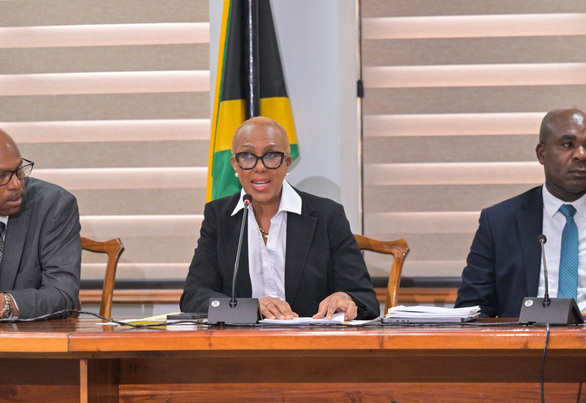 Finance Minister Fayval Williams at the signing of the 2025-2028 public-sector wage agreement in Kingston