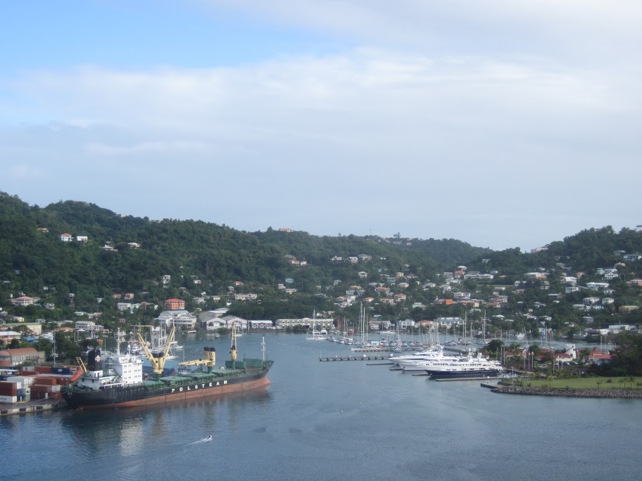 Houses on the hillside around the Inner Harbour in St George's, Grenada