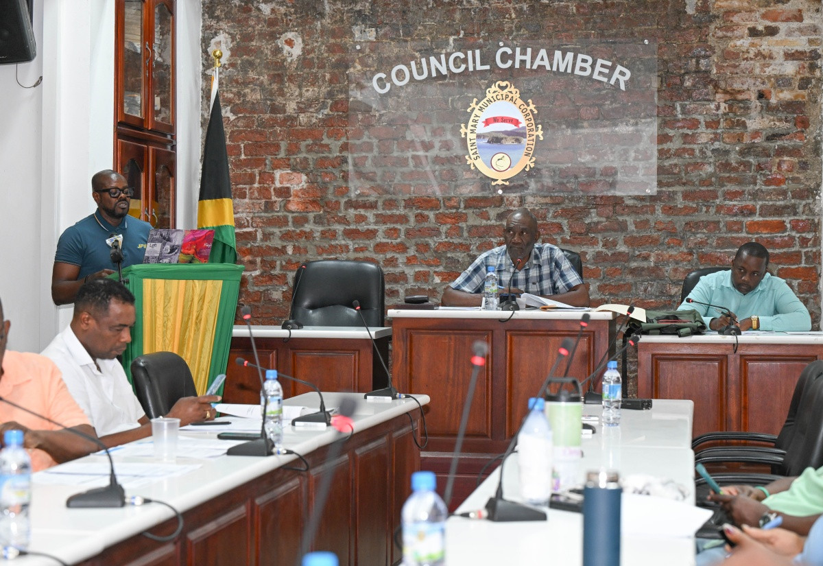 JPS Customer Care Area Manager Le-Var Allen presenting to the St Mary Municipal Corporation's Infrastructure and Traffic Management Committee