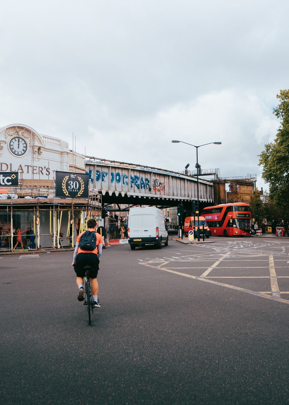 traffic under the railway overpass in london