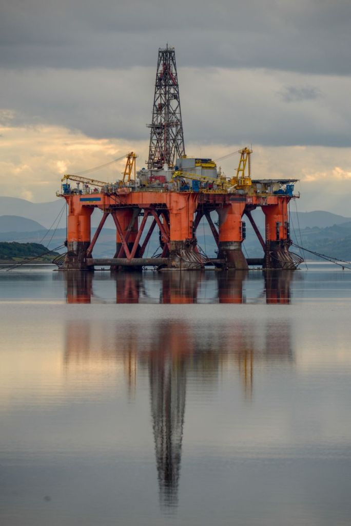 an oil rig on the sea