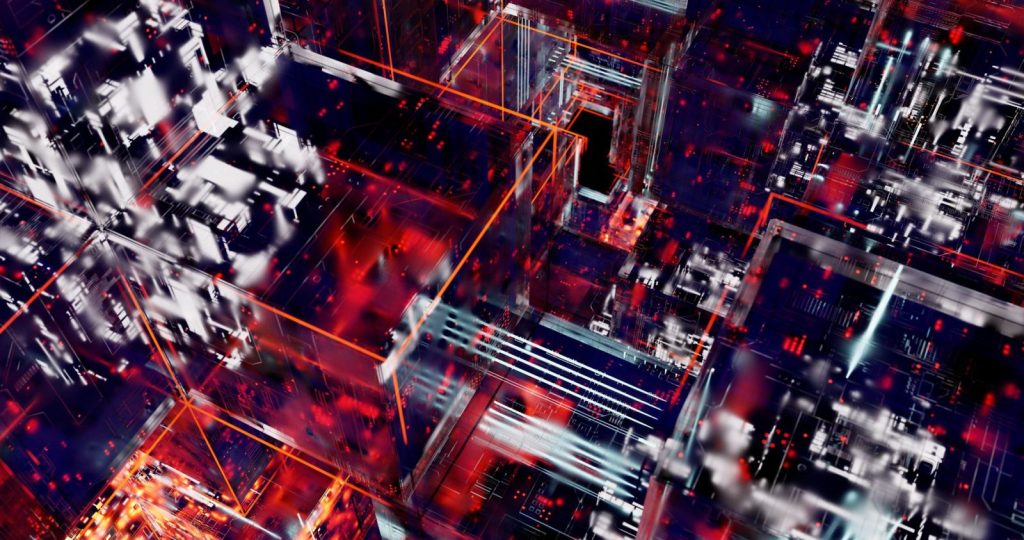 abstract digital circuitry in vibrant colors