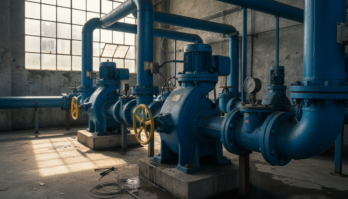 Industrial water pumps and valves, illustrative image