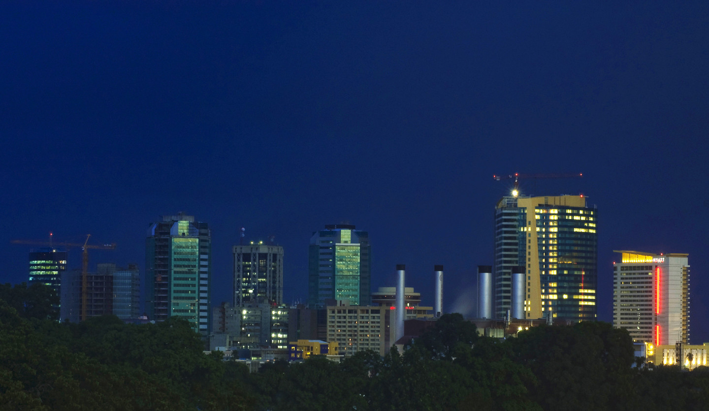 The skyline of Port of Spain, capital of Trinidad and Tobago, at night