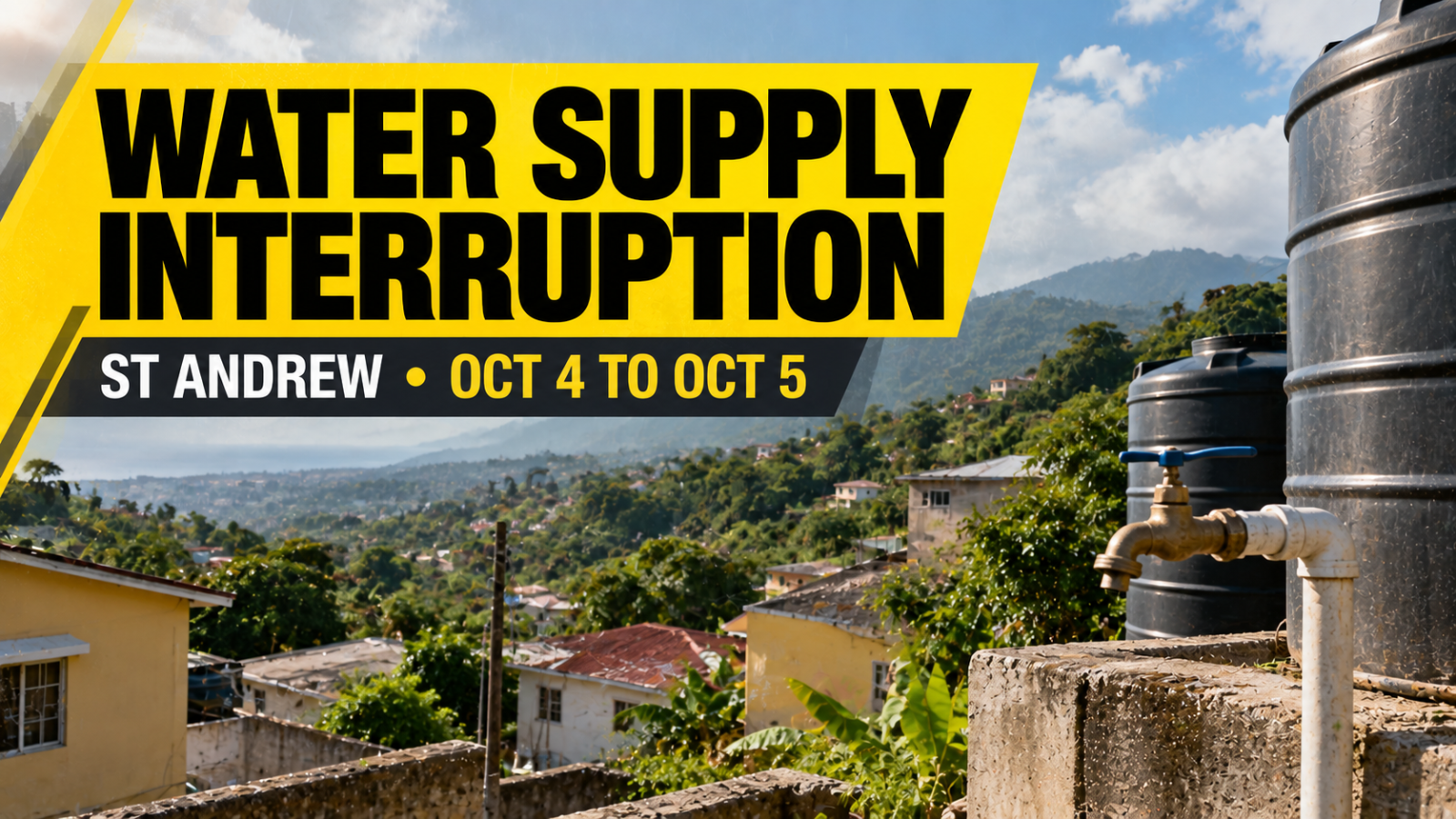 Water supply interruption graphic for sections of St Andrew, Jamaica, October 4 to 5, 2026