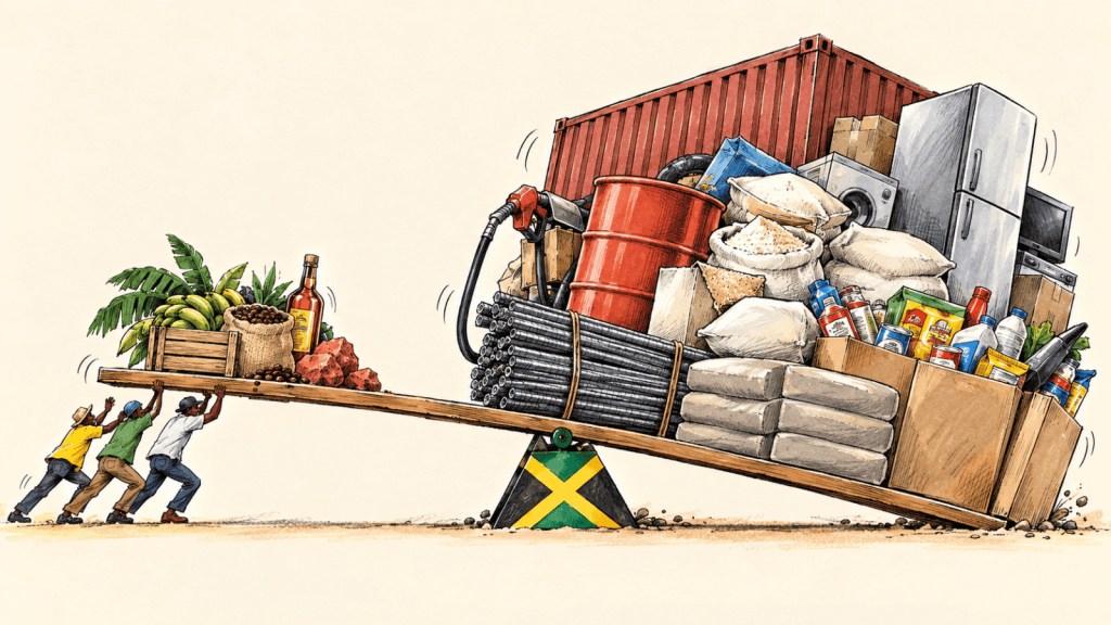 Jamaica’s modest export earnings struggle under the enormous weight of imported food, fuel, appliances and construction materials, leaving the country with a US$2.54-billion merchandise trade deficit for the first five months of 2026.